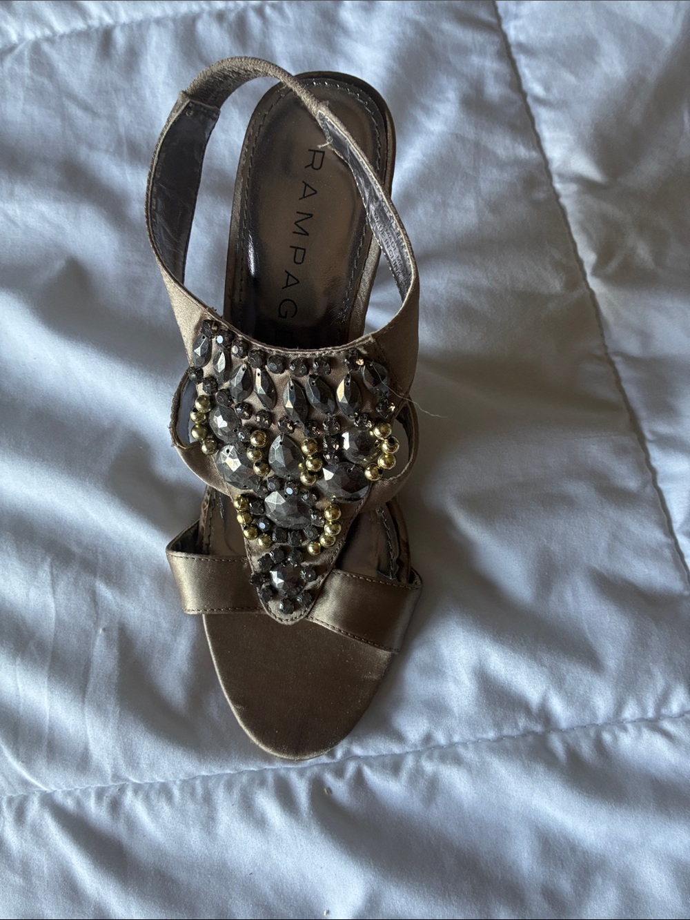 Rampage Metallic Gold Jeweled Slingback Heels